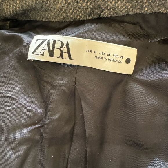 ZARA Tweed Boucle Wool Blend Oversized Coat Size Medium Grey Longline - Picture 7 of 12